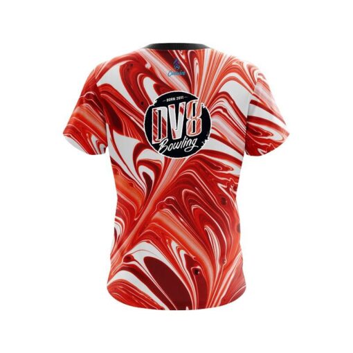 DV8 Deep Red And White Liquid Swirls CoolWick Bowling Jersey - Image 2