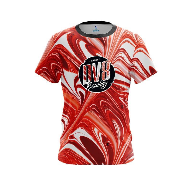 DV8 Deep Red And White Liquid Swirls CoolWick Bowling Jersey