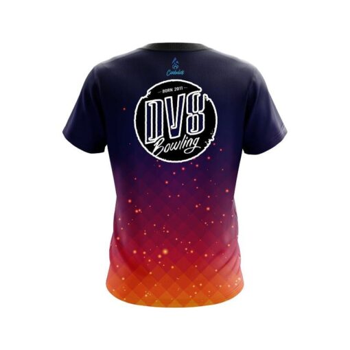 DV8 Orange And Pink Fire Sparks CoolWick Bowling Jersey - Image 2