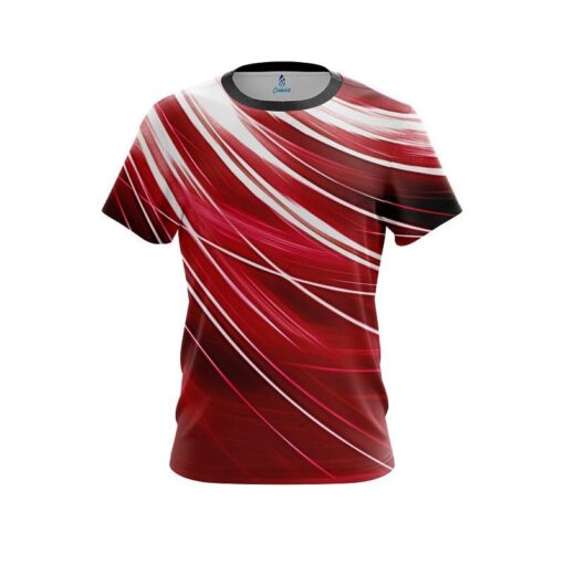 Plain Deep Red Stripes CoolWick Bowling Jersey