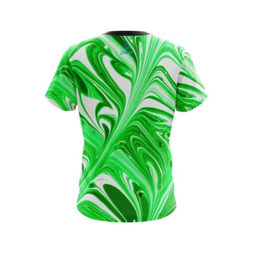 Plain Green And White Liquid Swirls CoolWick Bowling Jersey - Image 2