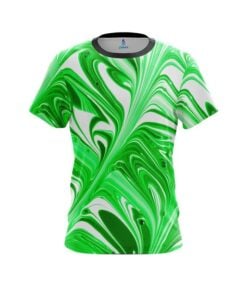 Plain Green And White Liquid Swirls CoolWick Bowling Jersey