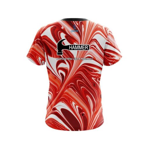 Hammer Deep Red And White Liquid Swirls CoolWick Bowling Jersey - Image 2