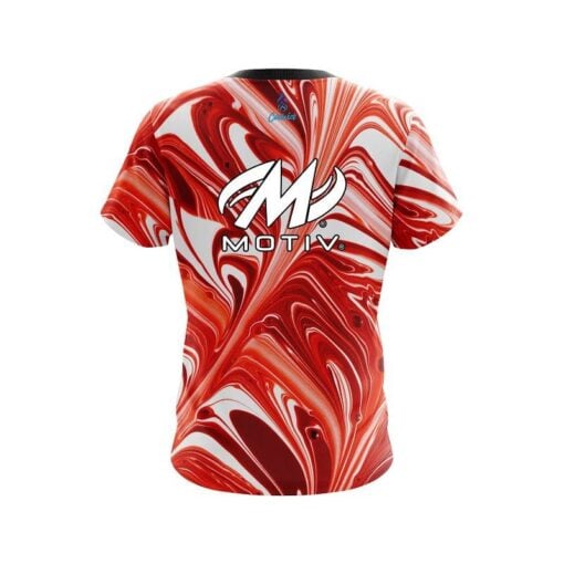Motiv Deep Red And White Liquid Swirls CoolWick Bowling Jersey - Image 2