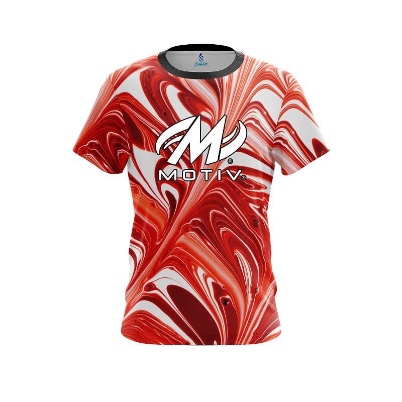 Motiv Deep Red And White Liquid Swirls CoolWick Bowling Jersey
