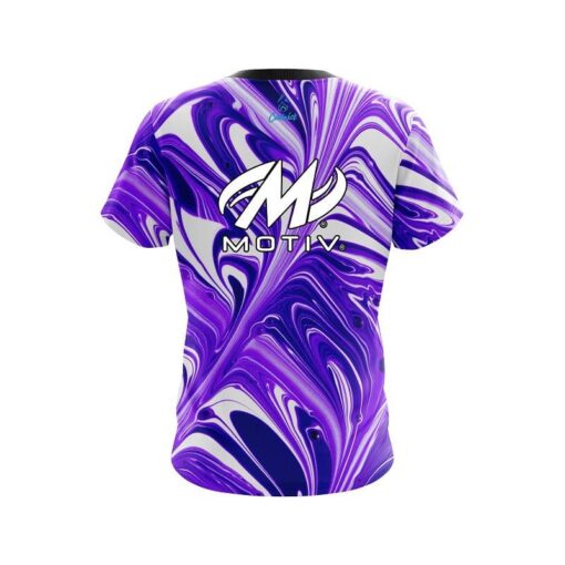 Motiv Purple And White Liquid Swirls CoolWick Bowling Jersey - Image 2
