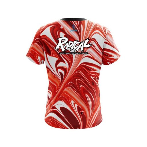 Radical Deep Red And White Liquid Swirls CoolWick Bowling Jersey - Image 2
