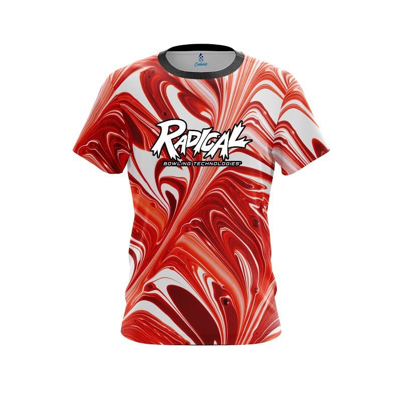 Radical Deep Red And White Liquid Swirls CoolWick Bowling Jersey