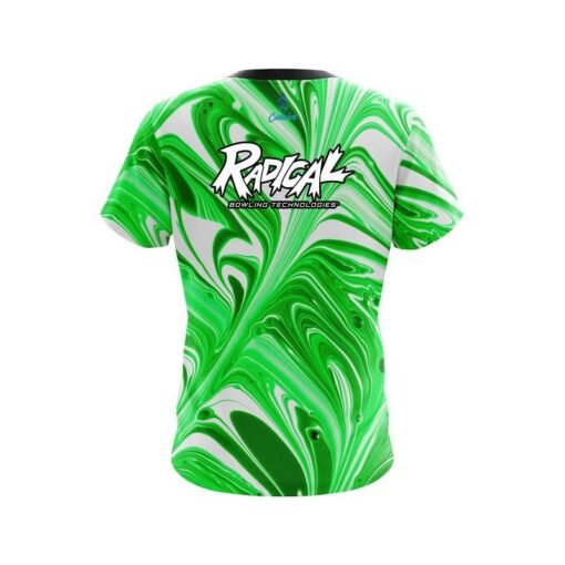 Radical Green And White Liquid Swirls CoolWick Bowling Jersey - Image 2