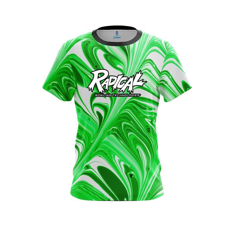 Radical Green And White Liquid Swirls CoolWick Bowling Jersey