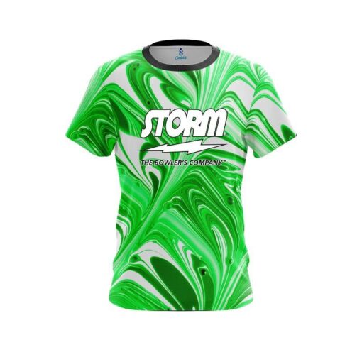 Storm Green And White Liquid Swirls CoolWick Bowling Jersey