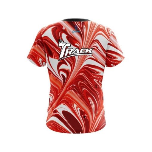 Track Deep Red And White Liquid Swirls CoolWick Bowling Jersey - Image 2