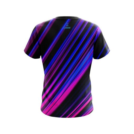 Plain Blue And Pink Digital Stripe CoolWick Bowling Jersey - Image 2