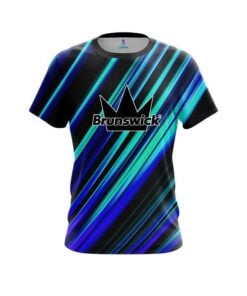 Brunswick Blue And Green Digital Stripe CoolWick Bowling Jersey
