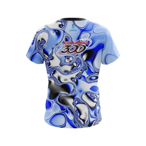 Columbia 300 Blue And White Liquid Canvas CoolWick Bowling Jersey - Image 2
