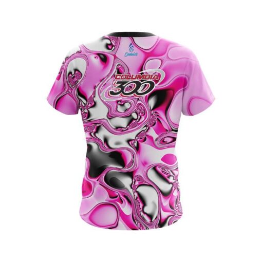 Columbia 300 Pink And White Liquid Canvas CoolWick Bowling Jersey - Image 2