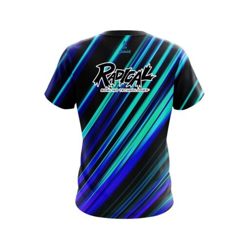 Radical Blue And Green Digital Stripe CoolWick Bowling Jersey - Image 2