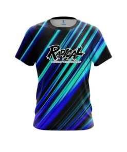 Radical Blue And Green Digital Stripe CoolWick Bowling Jersey