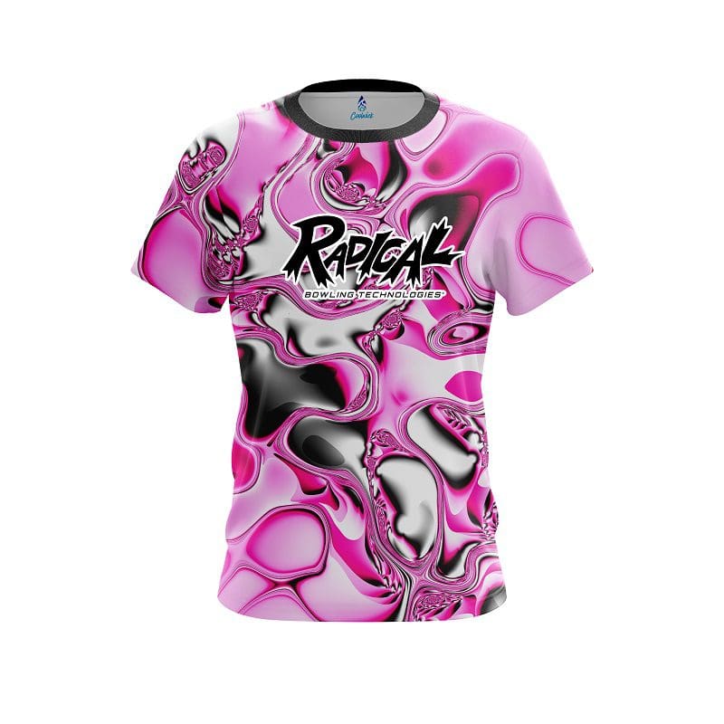 Radical pink And White Liquid Canvas CoolWick Bowling Jersey