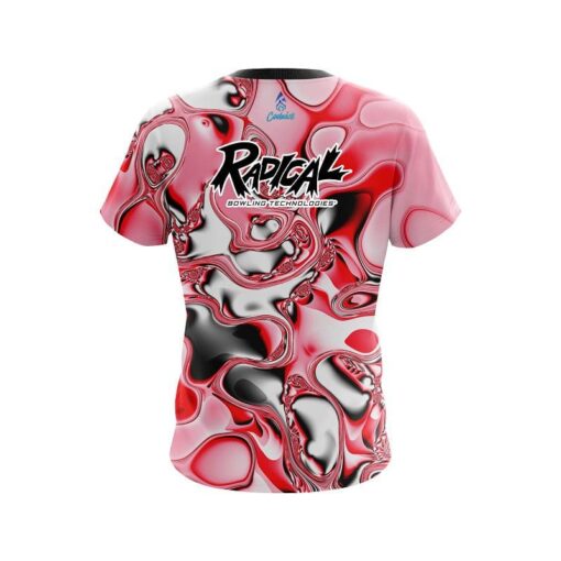 Radical Red And White Liquid Canvas CoolWick Bowling Jersey - Image 2