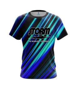 Storm Blue And Green Digital Stripe CoolWick Bowling Jersey