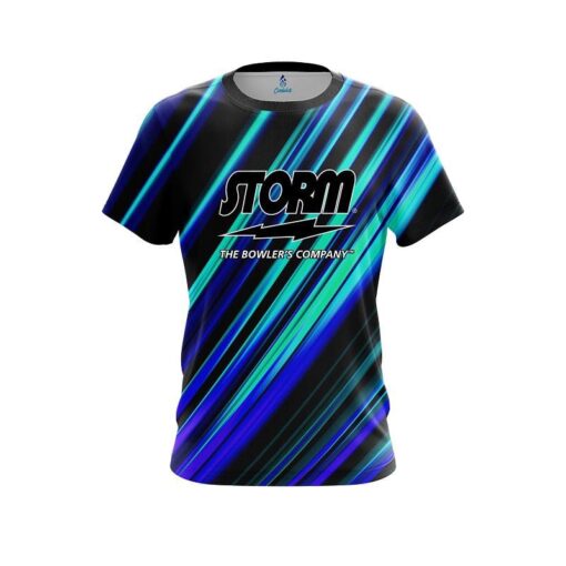 Storm Blue And Green Digital Stripe CoolWick Bowling Jersey
