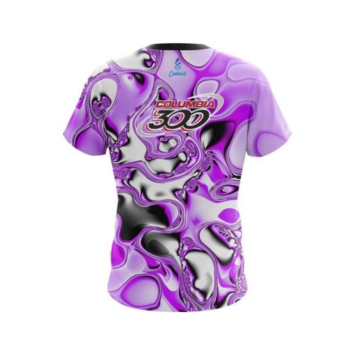 Columbia 300 Purple And White Liquid Canvas CoolWick Bowling Jersey - Image 2