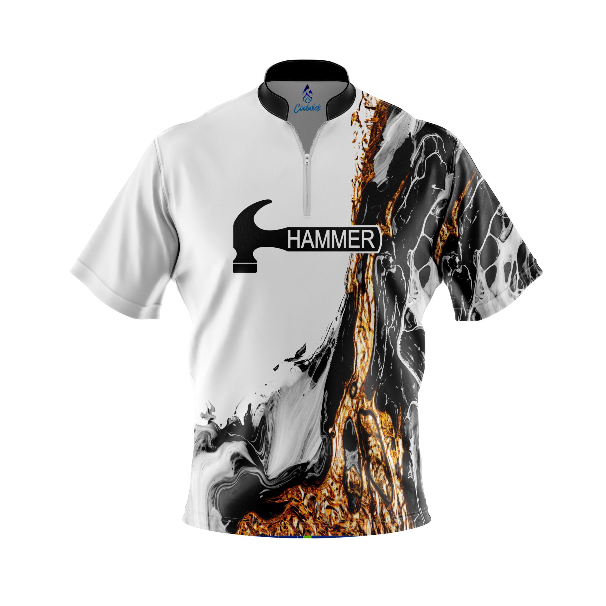Hammer Black And Gold Liquid Marble Quick Ship CoolWick Sash Zip Bowling Jersey