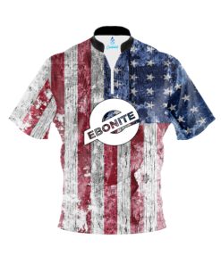 Ebonite Mens Dye Sub   Rustic USA Flag CoolWick Performance Bowling Shirt 