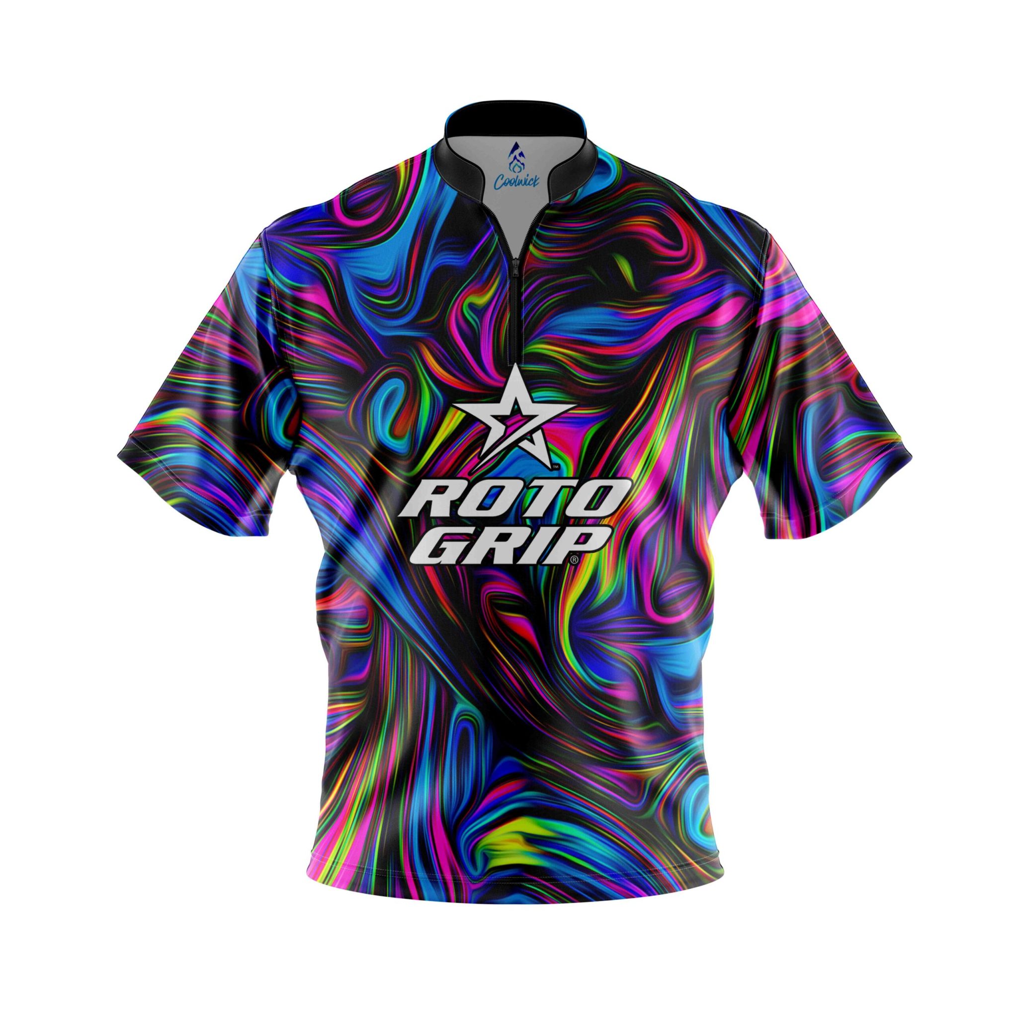 Roto Grip Psychedelic Swirl Quick Ship CoolWick Sash Zip Bowling Jersey 4X