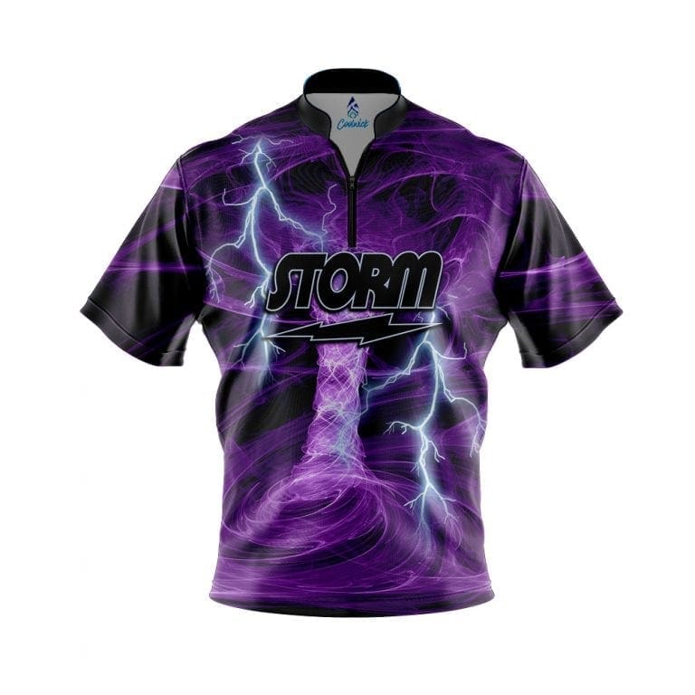 Storm Electrical Tornado Purple Quick Ship CoolWick Sash Zip Bowling Jersey