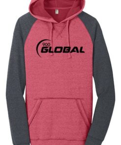 900 Global Men's Train Hoodie Lightweight Fleece Raglan Grey Red