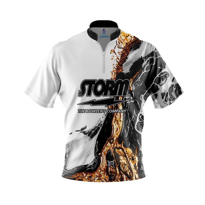 Storm Black And Gold Liquid Marble Quick Ship CoolWick Sash Zip Bowling Jersey