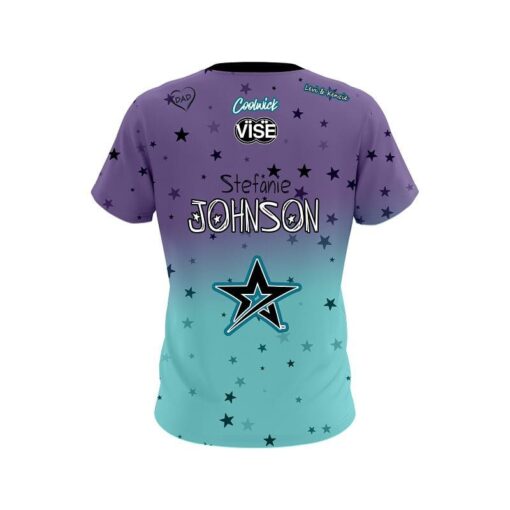 Stefanie Johnson Roto Grip Purple Teal Stars CoolWick Bowling Jersey - Image 2