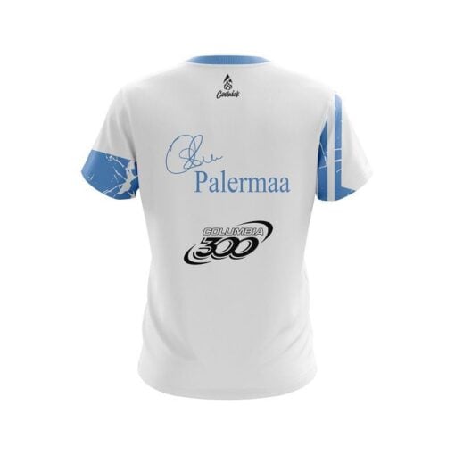 Osku Palermaa Columbia 300 White Blue Suomi Finland Replica CoolWick Bowling Jersey - Image 2