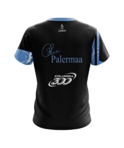 Alternative view of Osku Palermaa Columbia 300 Blue Black Suomi Finland Replica CoolWick Bowling Jersey