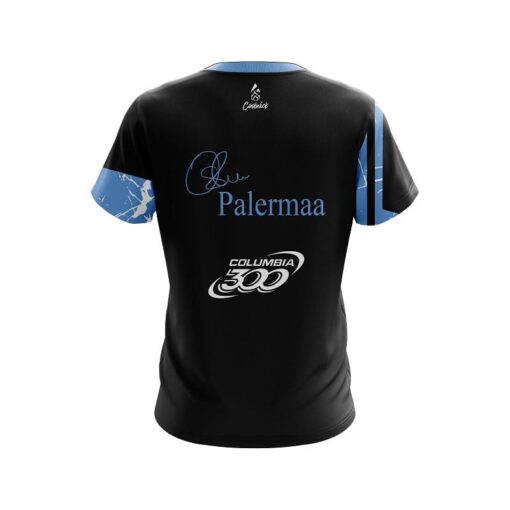 Osku Palermaa Columbia 300 Blue Black Suomi Finland Replica CoolWick Bowling Jersey - Image 2