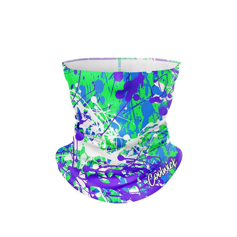 Paint Splatter Purple Green CoolWick Head Gear Mask All-In-1