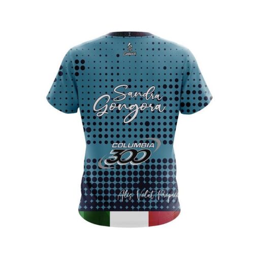 Columbia 300 Sandra Gongora Blue with Black Polka Dot CoolWick Bowling Jersey - Image 2