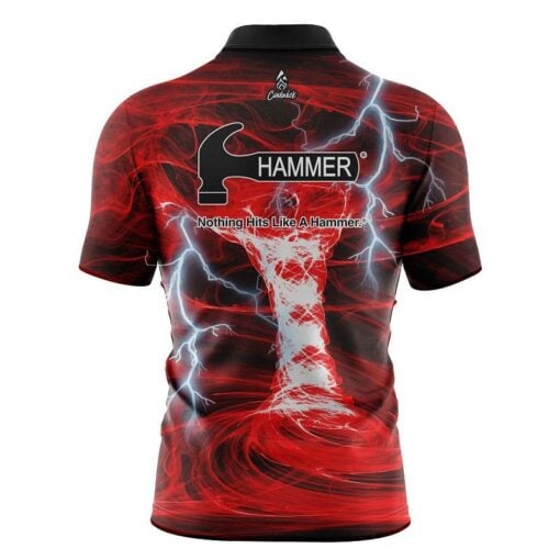 Hammer Electrical Tornado Red Quick Ship CoolWick Sash Zip Bowling Jersey - Image 2