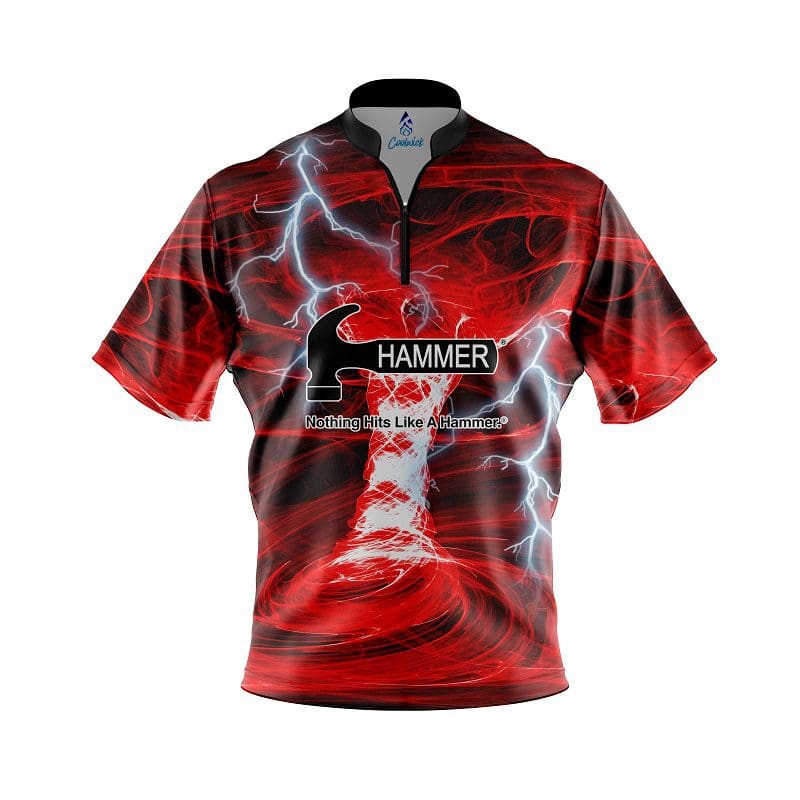 Hammer Electrical Tornado Red  Quick Ship CoolWick Sash Zip Bowling Jersey