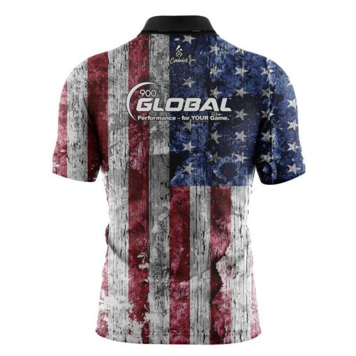 900 Global Rustic Flag Quick Ship CoolWick Sash Zip Bowling Jersey - Image 2