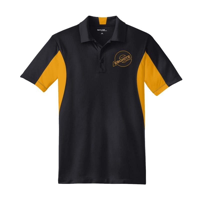 Ebonite Mens Tall Black Gold Sport Tek Micro Polo
