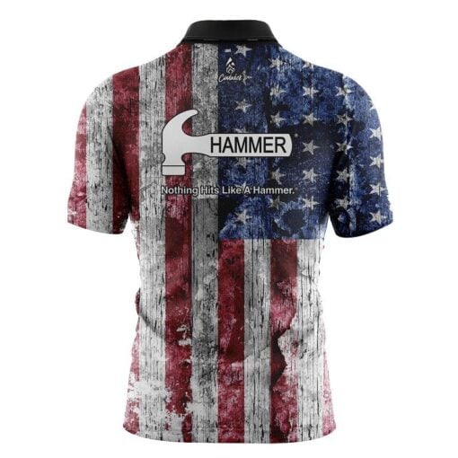 Hammer Rustic Flag Quick Ship CoolWick Sash Zip Bowling Jersey - Image 2