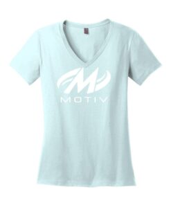 Coolwick Womens V Neck Seaglass Blue Motiv Bowling T-Shirt