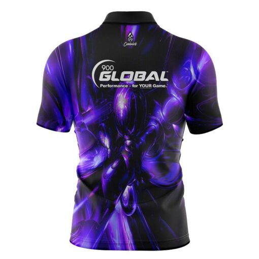 900 Global Liquid Plasma Purple White Logo Quick Ship CoolWick Sash Zip Bowling Jersey - Image 2