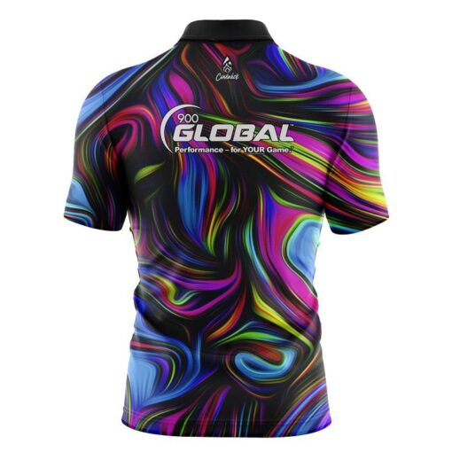 900 Global Psychedelic Swirl Quick Ship CoolWick Sash Zip Bowling Jersey - Image 2