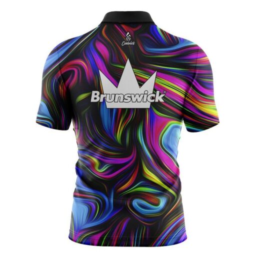 Brunswick Psychedelic Swirl Quick Ship CoolWick Sash Zip Bowling Jersey - Image 2