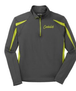 Signature Coolwick Logo Grey Charge Green Sport-Wick Stretch 1/2-Zip Colorblock Pullover