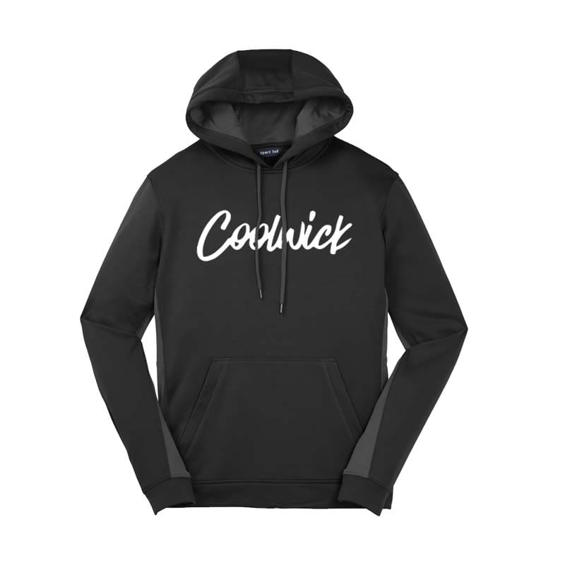 Signature Coolwick Mens Black Grey Fleece Colorblock Hoodie